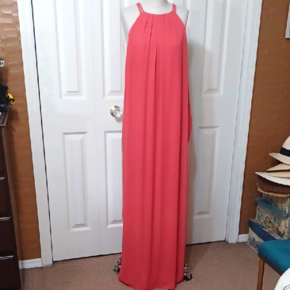 White House Black Market Coral Sleeveless Halter Dress